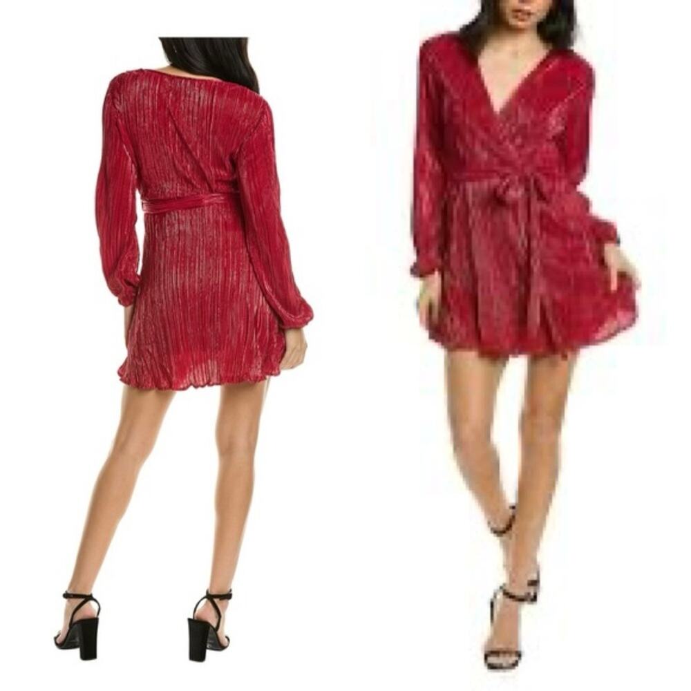 NWT Revolve Bardot 2 Bellissa Burgundy Red Pleat metallic Mini Dress